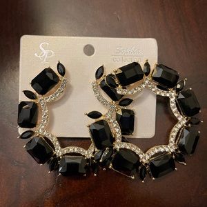 Black Rhinestone Hoop Earrings